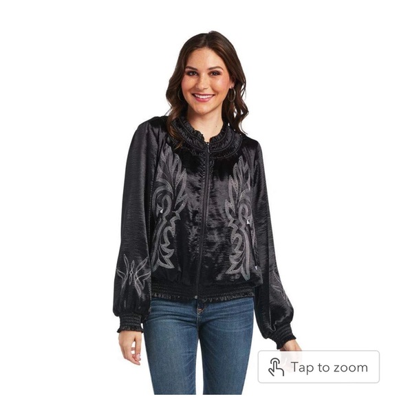 Ariat women’s black satin bomber jacket - Picture 1 of 5